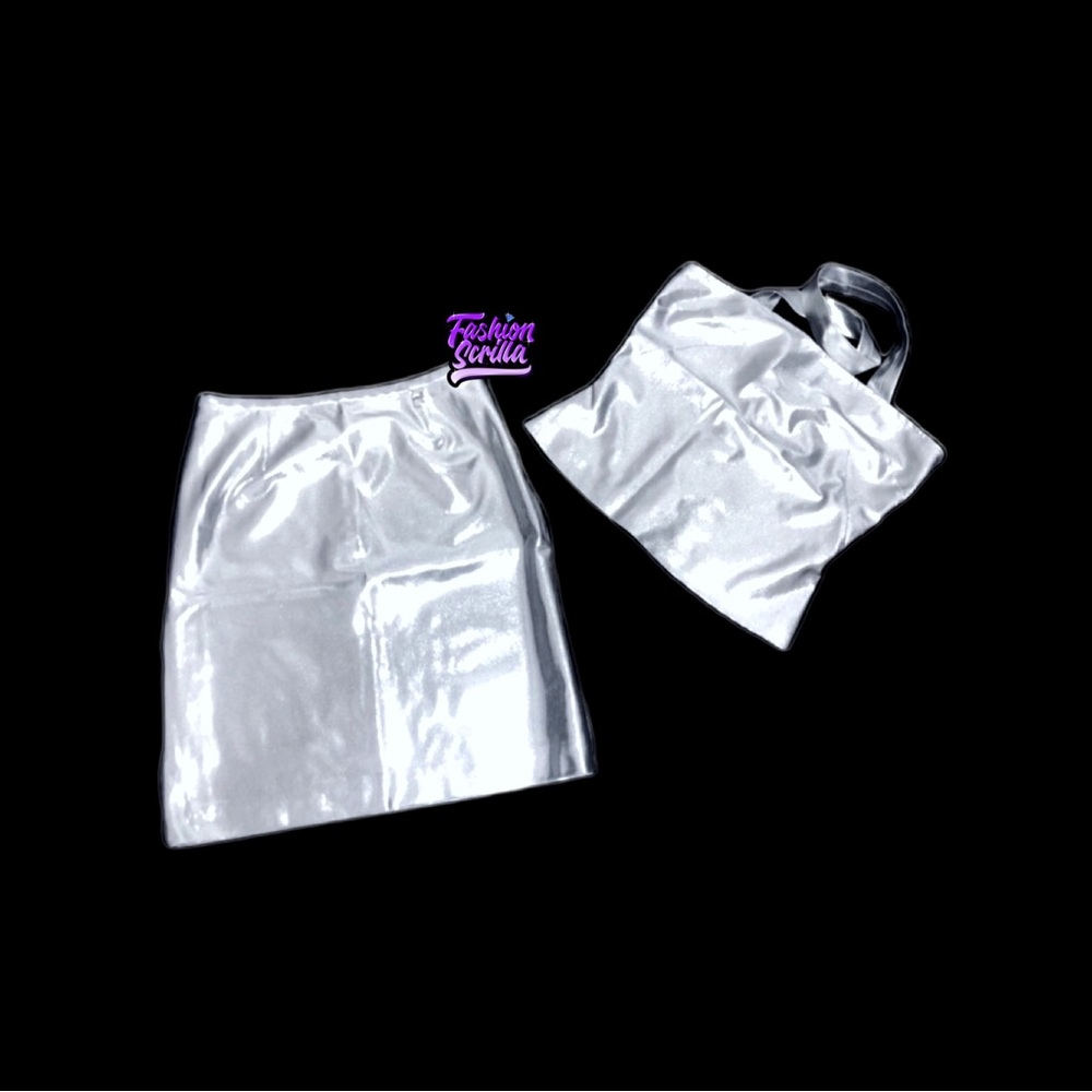 Versace 1990s Vintage Liquid Silver Metal Mesh Fabric Runway Coordinating Set